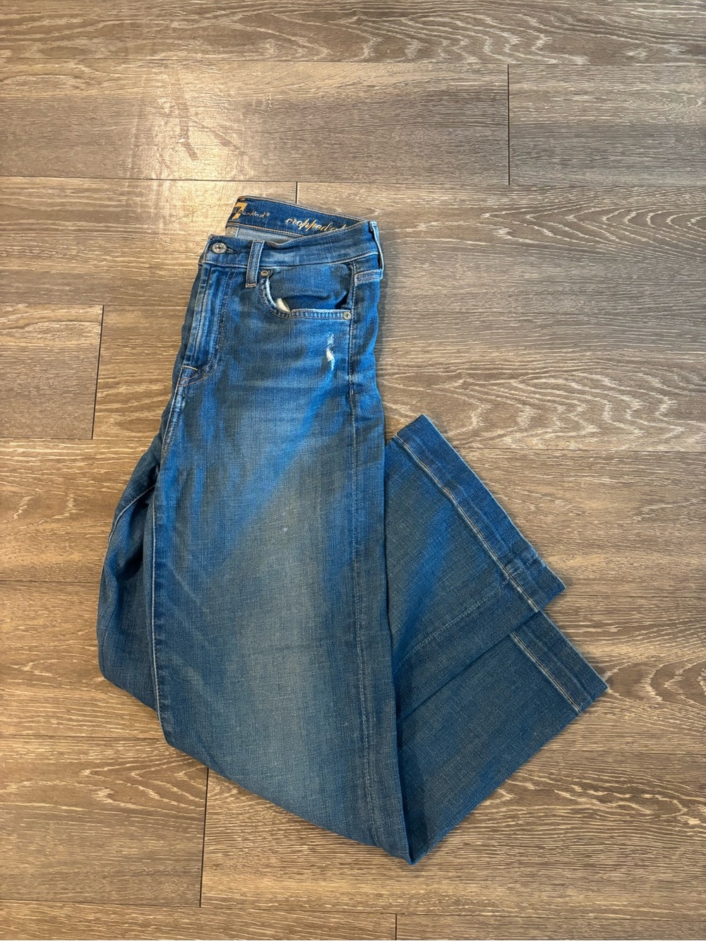 7 For All Mankind Dark Blue Cropped Straight Jeans